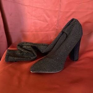 Thigh High Black w/ Gold Accent Stocking Heel